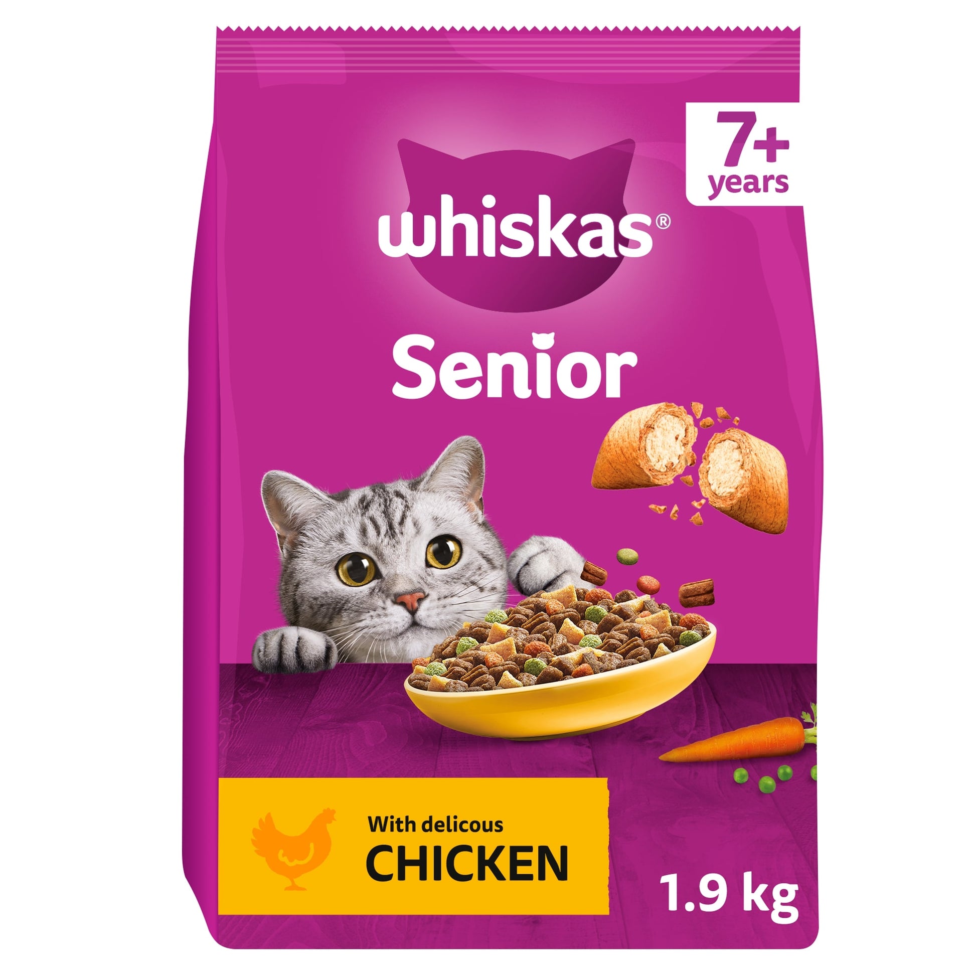 Whiskas 7+ Senior Dry Cat Food Biscuits Chicken 1.9kg — image 1
