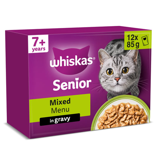 Whiskas 7+ Senior Wet Cat Food Pouches Mixed Menu in Gravy 12X85g — image 1