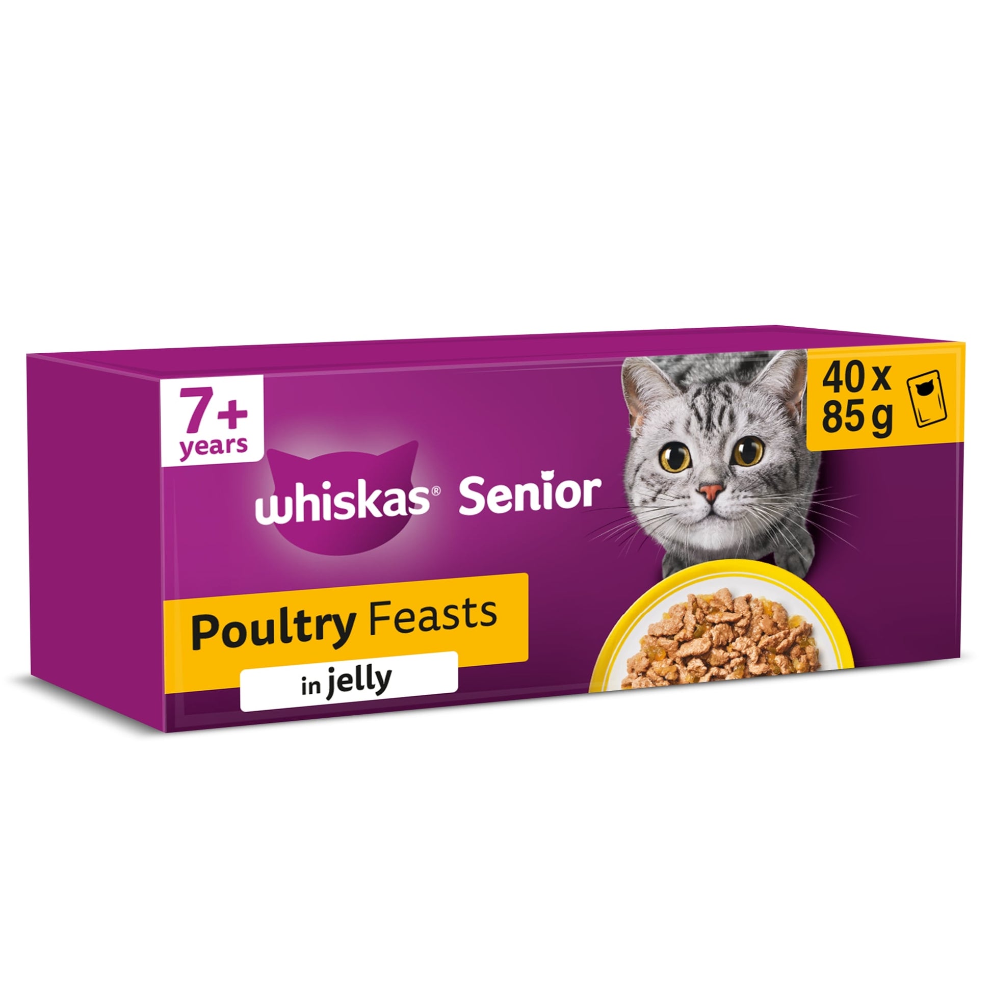 Whiskas 7+ Senior Wet Cat Food Pouches Poultry Feasts Jelly 40x85g — image 1