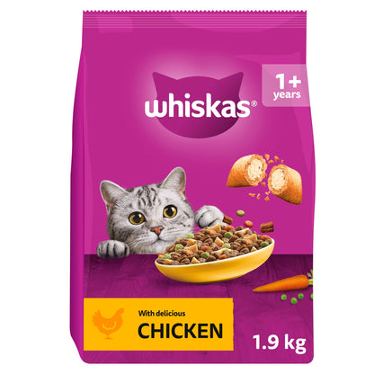 Whiskas Adult 1+ Dry Cat Food Biscuits Chicken 1.9Kg — image 1