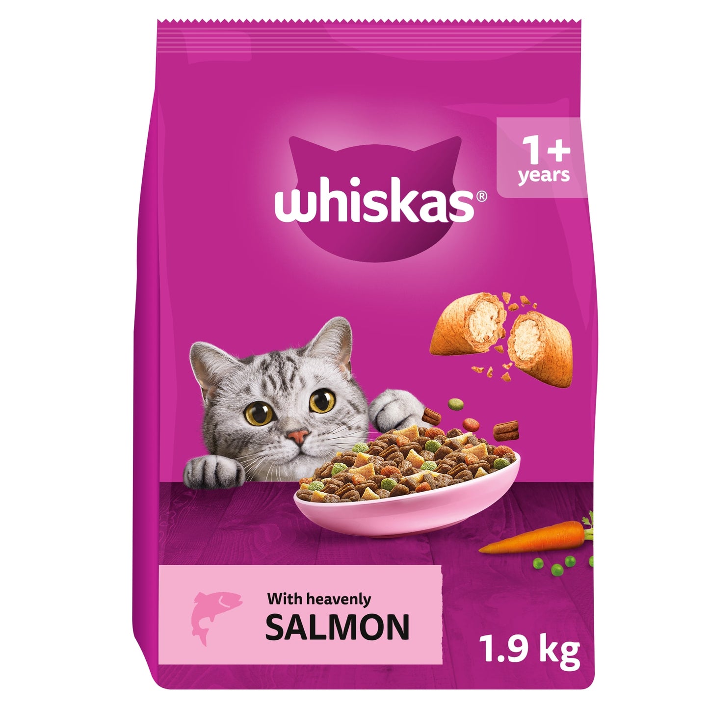 Whiskas Adult 1+ Dry Cat Food Biscuits Salmon 1.9Kg — image 1