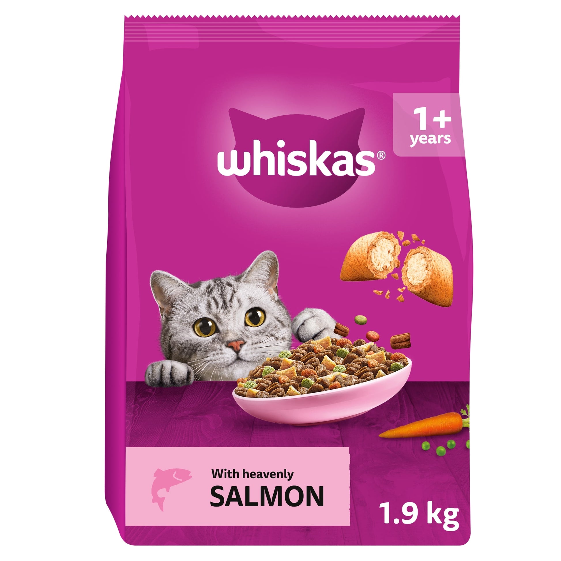 Whiskas Adult 1+ Dry Cat Food Biscuits Salmon 1.9Kg — image 1