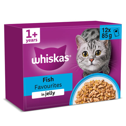 Whiskas Adult Wet Cat Food Pouches Fish Favourites in Jelly 12x85g — image 1