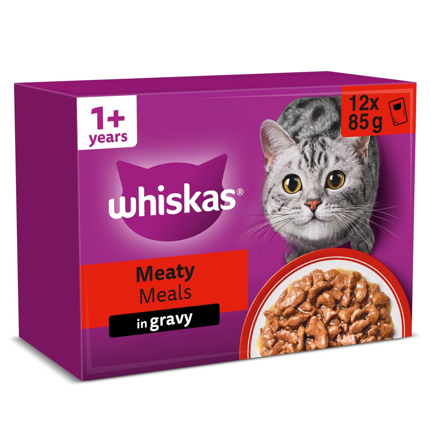 Whiskas Adult Wet Cat Food Pouches Meaty Meals in Gravy 12x85g — image 1