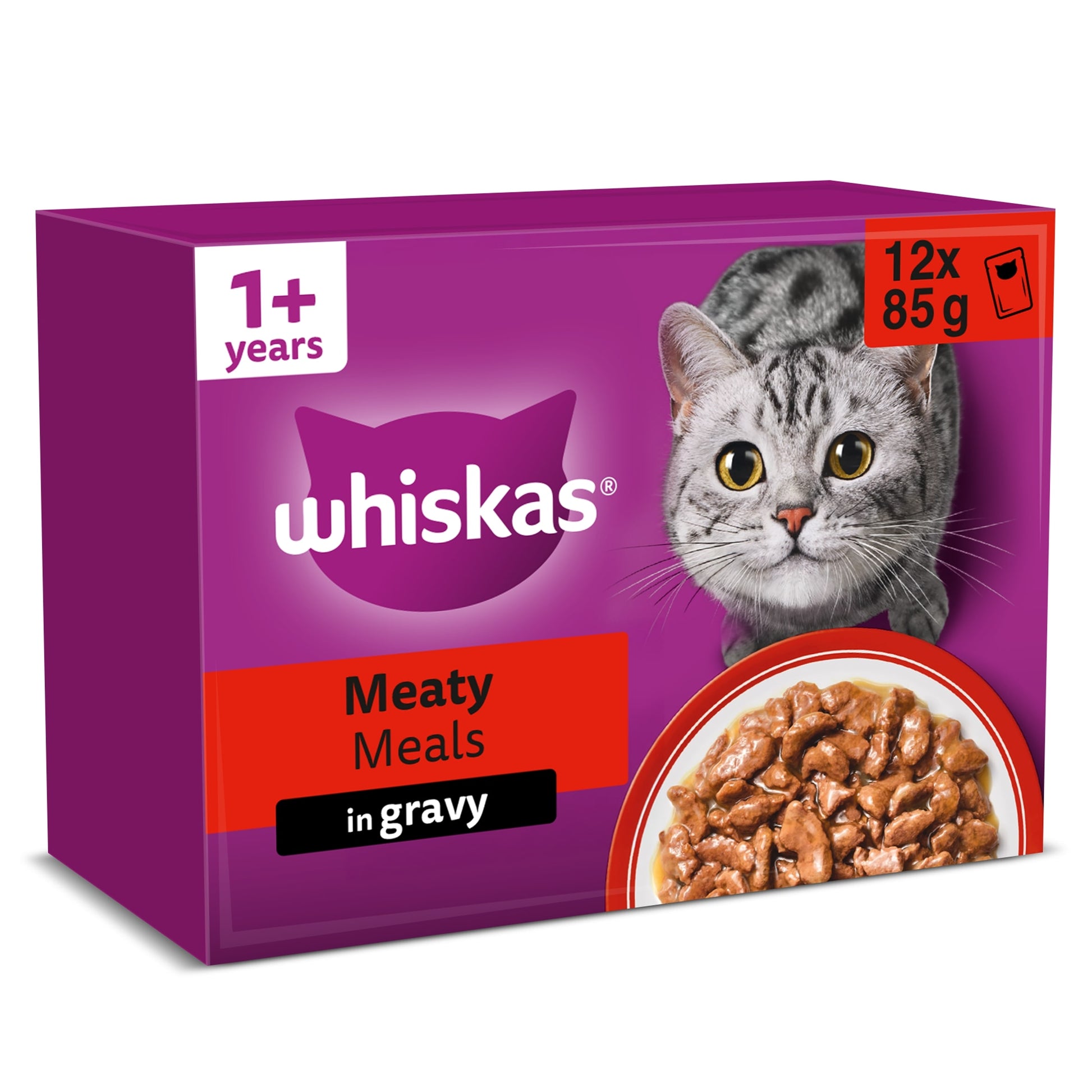 Whiskas Adult Wet Cat Food Pouches Meaty Meals in Gravy 12x85g — image 1