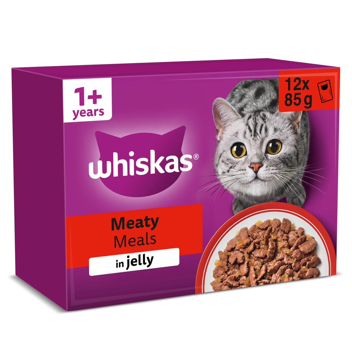 Whiskas Adult Wet Cat Food Pouches Meaty Meals in Jelly 12x85g — image 1