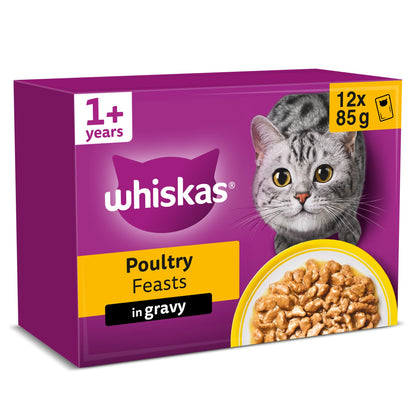 Whiskas Adult Wet Cat Food Pouches Poultry Feasts in Gravy 12x85g — image 1