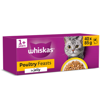 Whiskas Adult Wet Cat Food Pouches Poultry Feasts in Jelly 40x85g — image 1