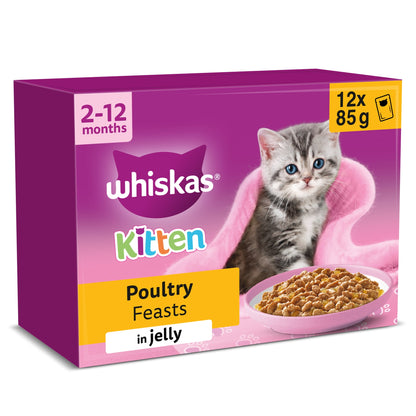 Whiskas Kitten Wet Cat Food Pouches Poultry Feasts In Jelly 12x85g — image 1