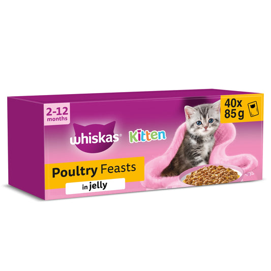 Whiskas Kitten Wet Cat Food Pouches Poultry Feasts in Jelly 40x85g — image 1