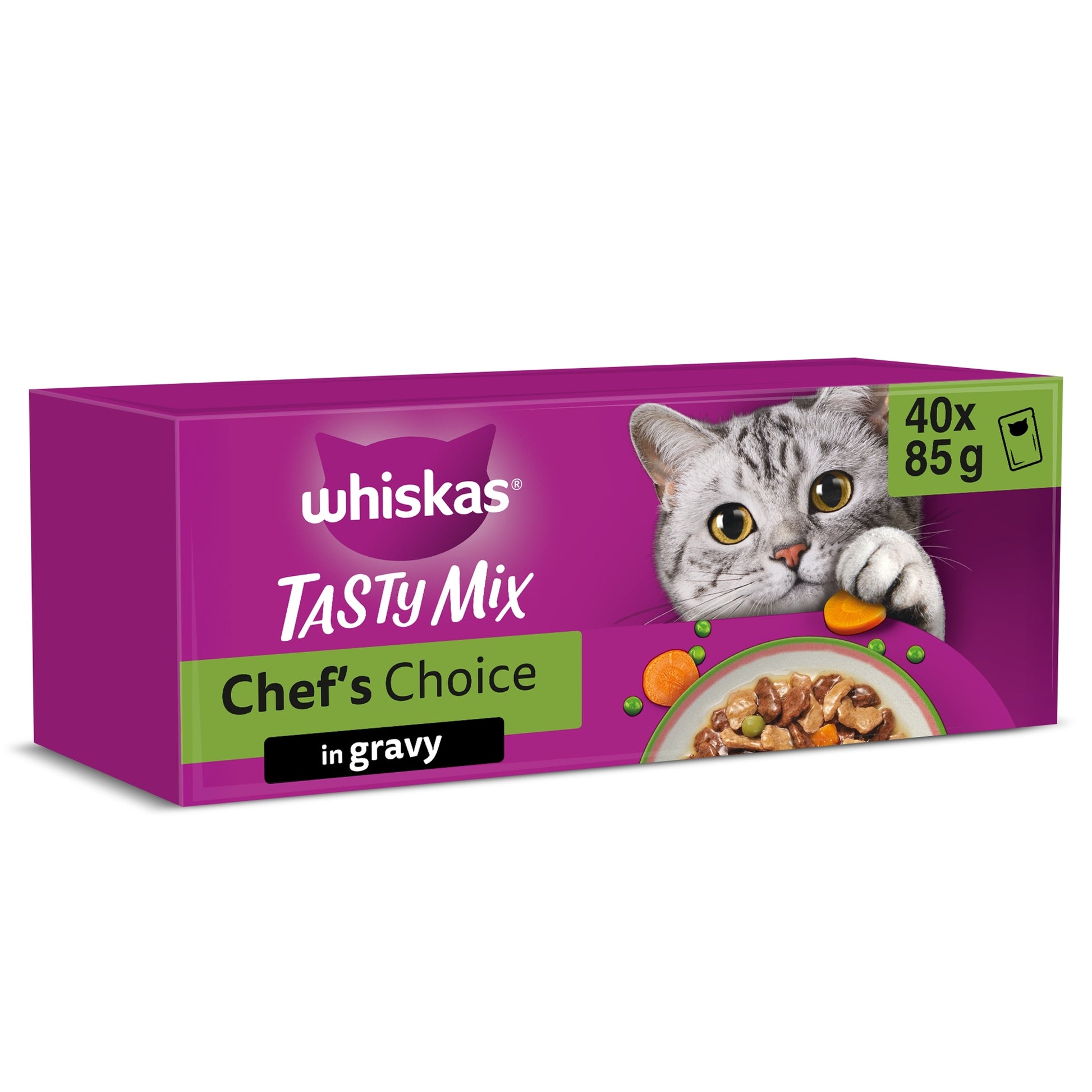 Whiskas Tasty Mix Chef's Choice Adult Wet Cat Food Pouches Gravy 40x85g — image 1
