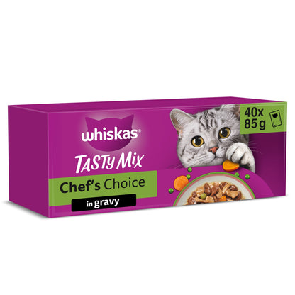 Whiskas Tasty Mix Chef's Choice Adult Wet Cat Food Pouches Gravy 40x85g — image 1