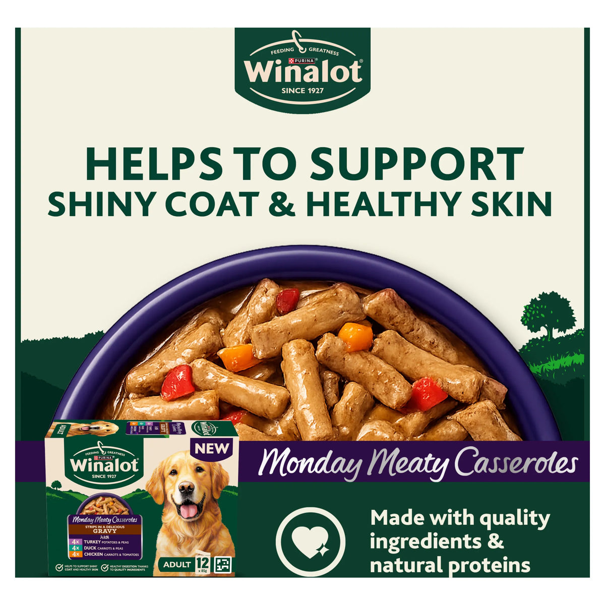 WINALOT Monday Meaty Casseroles Chicken, Turkey, Duck in Gravy Wet Dog Food 12 x 85g — image 2