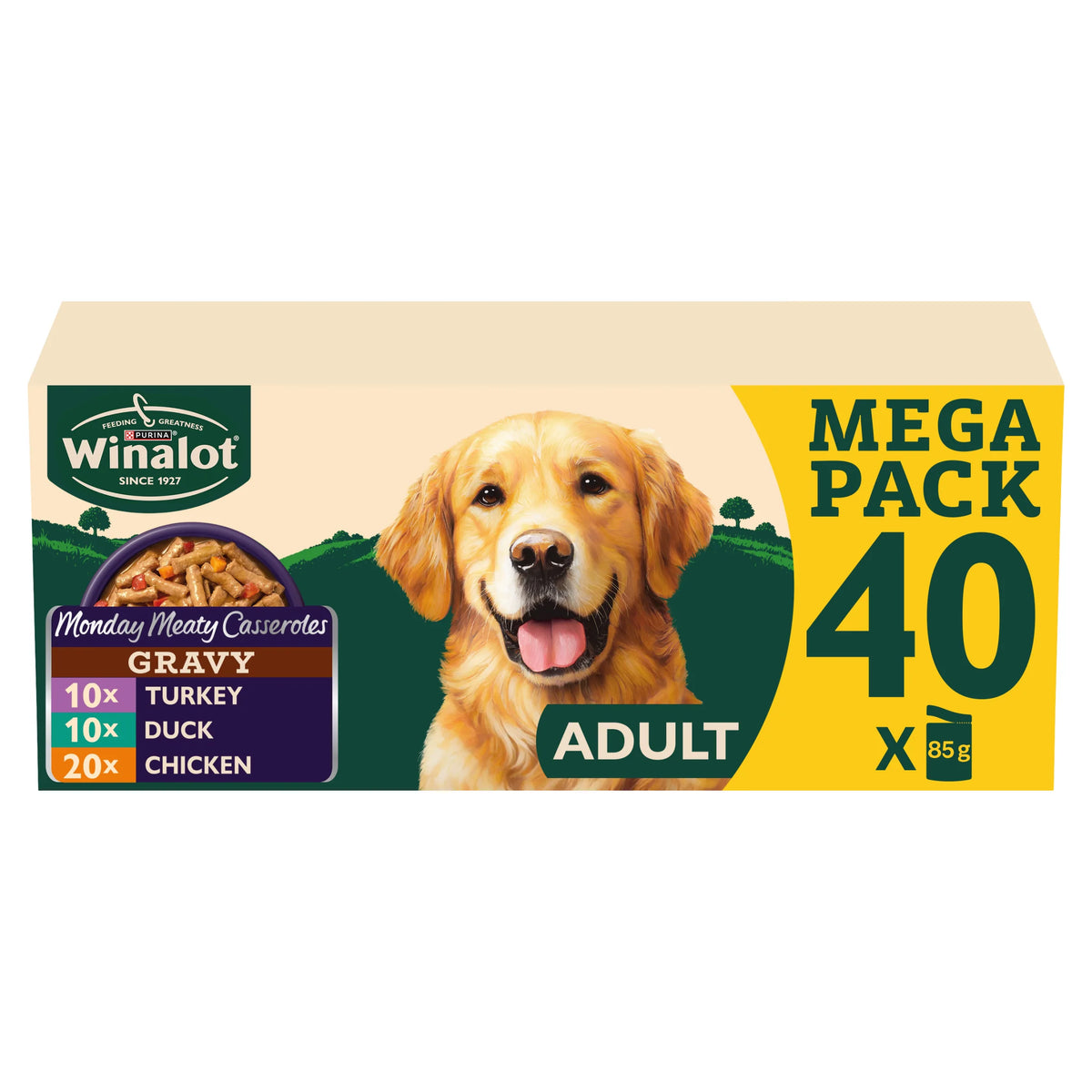 WINALOT Monday Meaty Casseroles Chicken, Turkey, Duck in Gravy Wet Dog Food 40 x 85g — image 1