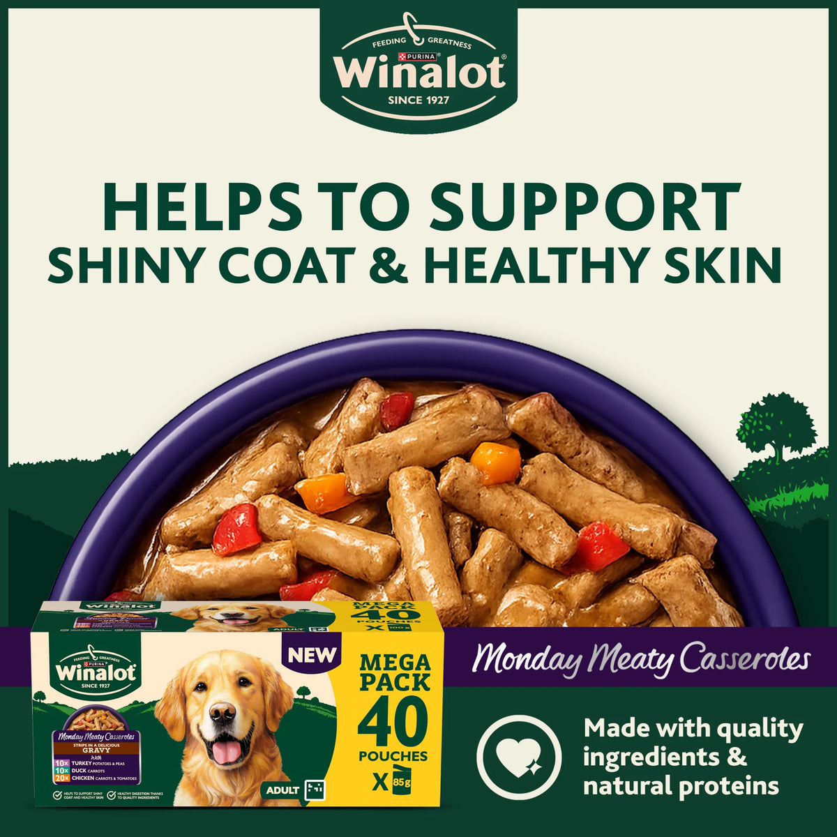 WINALOT Monday Meaty Casseroles Chicken, Turkey, Duck in Gravy Wet Dog Food 40 x 85g — image 2