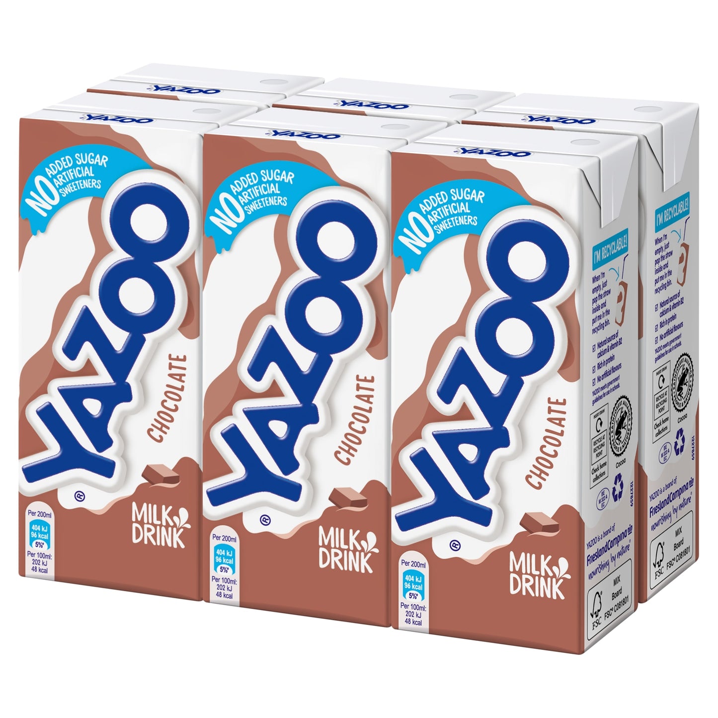 Yazoo No Added Sugar Chocolate Milk Drink 6 x 200ml — image 1