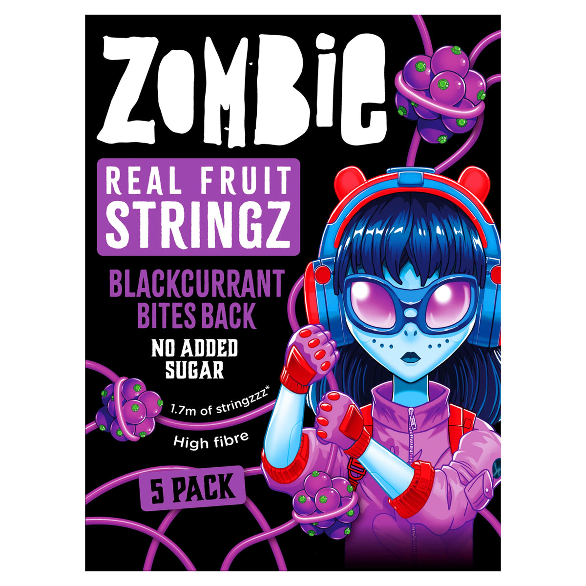 Zombie Real Fruit Stringz Blackcurrant No Added Sugar 5x20g — image 1