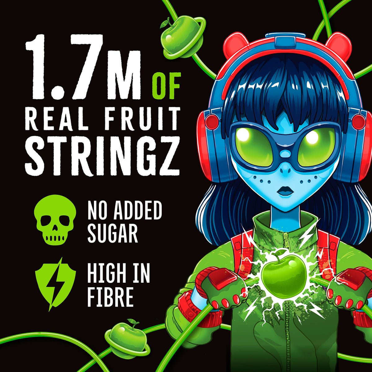 Zombie Real Fruit Stringz Sour Apple No Added Sugar 5x20g — image 2