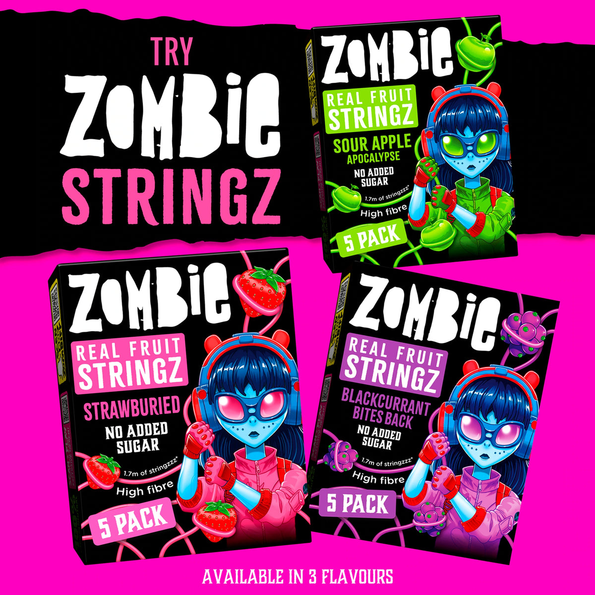 Zombie Real Fruit Stringz Sour Apple No Added Sugar 5x20g — image 3